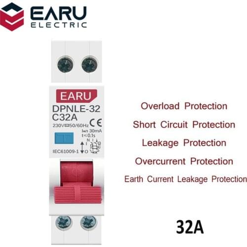 32A 18MM Mini 230V 50/60Hz RCBO 1P+N 6KA Residual Current Differential Automatic Circuit Breaker Over Current Leakage Protection