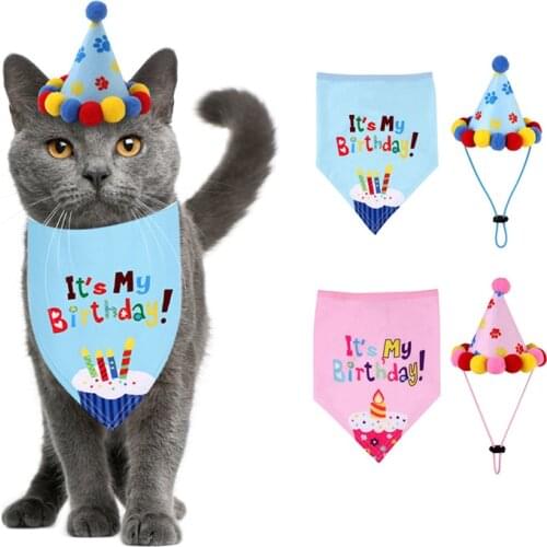 Pet Cat Dog Birthday Bandana Bibs And Headwear Caps Hat Set Pets Birthday Party Costume Accessories