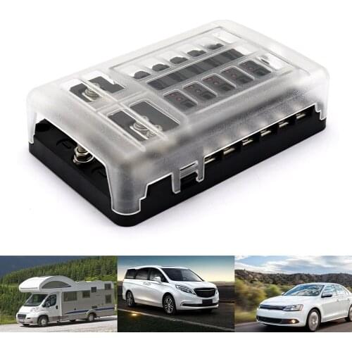 12 Circuits Car Marine Blade Fuse Block Box 32V 100A Automobile Car Marine RV Boat Fuse Block with Negative Bus Cover