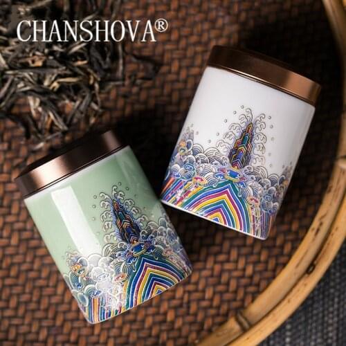 CHANSHOVA Travel portable Chinese retro Porcelain Small Tea caddy canister Sealed ceramic jar Tea storage box container H295