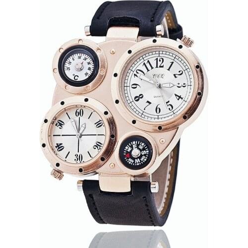 New Men Sports Watches Fashion Multi-dial Temperature Compass Military Watch for Men Leather Quartz Wristwatch Luxury Male Clock