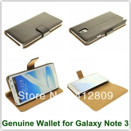 Hot Sales Black Genuine Leather for Samsung Galaxy Note 3 Book Style Folio Wallet Stand for N9000/N9006 Free Shipping