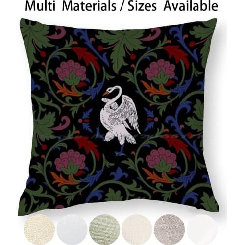 The Rampant Swan Pillow Case Throw Pillow Cover Cotton Linen Flax Swan Medieval Pattern Flora William Morris Greenery Romantic