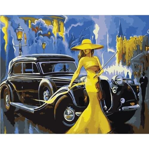 Painting By Number DIY Dropshippingbig size Old lady next to the car Still life Canvas Room Decoration Art picture Child Gift