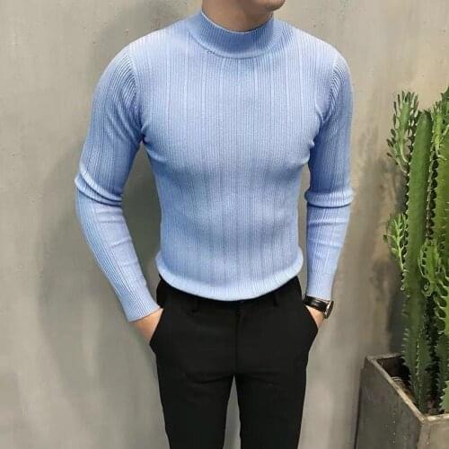 Classic fashion mens slim collar solid color casual sweater
