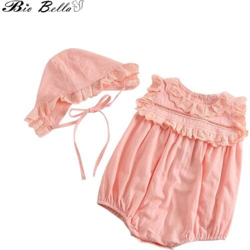 Baby Girl Lace Clothing Sets Sleeveless Cute Summer Sweet Baby Girls Pink Bodysuit+Cap 2pcs Outfits Bebes Infantil Clothes Set