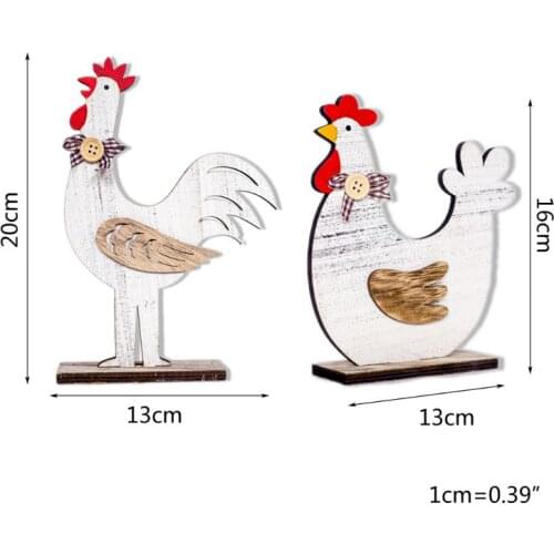 Creative Wooden Rooster Hen Shape Chicken Easter Egg Crafts Decorative Ornament