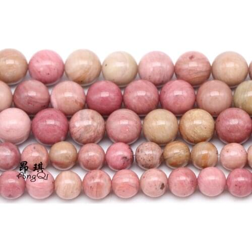 Natural Stone Rhodonite Round Loose Beads For Jewelry Making 15 Inches Strand 4 6 8 10 12MM Pick Size Diy Necklace Bracelet