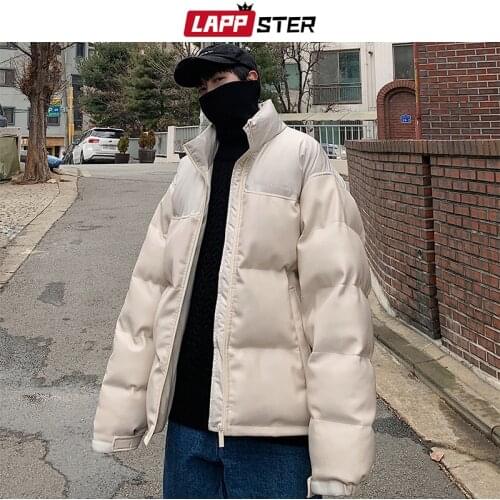 LAPPSTER Men Leather Japanese Streetwear Bubble Coat 2021 Mens Winter Oversized Vintage Puffer Coat Male Korean Fashion Parkas