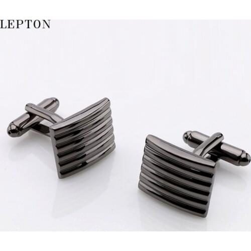 Lepton Black Square Arc Stripe Cufflinks For Mens Suit Clasp Hot Sale Classic Business Men shirt cuffs Button cufflink