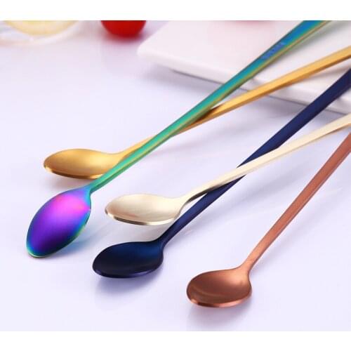 Long Handle Mixing Spoon Fruit Fork Tea Coffee Ice Cream Dessert Stainless Steel Spoon Forks Kitchen Tools Kitchen Tableware