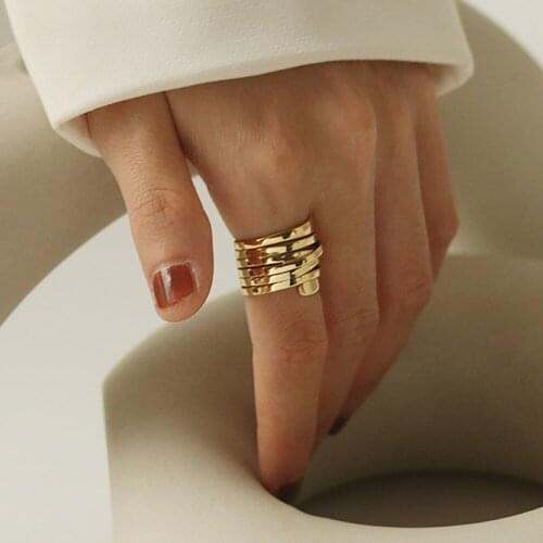 Marjhan Multi Layered Wrapped Spiral Geometric Rings Brass Gold Rings for Women Circle Polished Statement Rings 2021 Fashion