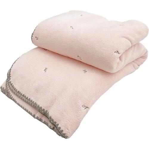 Fashional Embroidered flowers Fleece Baby Blanket,Plushed Pink Flower Baby Swaddle,Newborn Baby Girls Lovely Floral Blanket