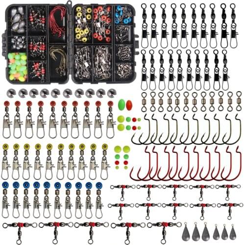 165Pcs Fishing Accessories Kit With Fishing Swivels Hooks Sinker Weights Slides Beans Float Bobbers Carp Fishing Tackle Box