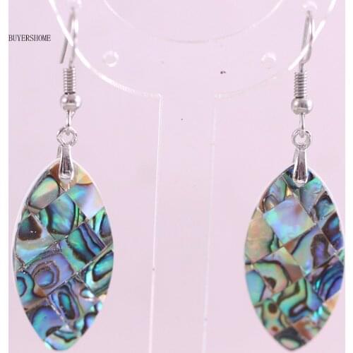 Natural Olive Bead Blue New Zealand Abalone Shell Handmade Jewelry For Women Dangle Earrings 1Pair U165