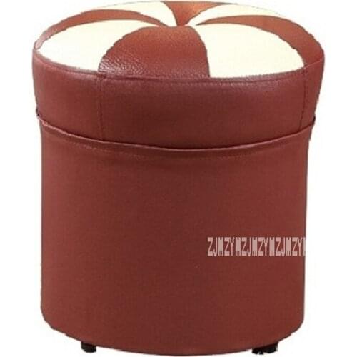 Shoe-Changing Stool Solid Wood Frame High Load Bearing Sofa Stool PU Leather Living Room Durable High Elasticity Round Stool