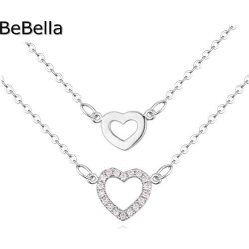 BeBella Double Heart Pendant Necklace With Micro Pave Setting High Quality Cubic Zirconia Stone For Wedding Jewelry