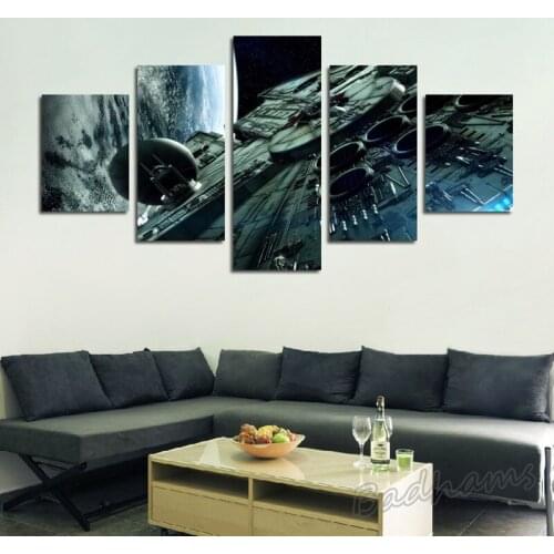 Badhams 5 Pieces Canvas Painting Industrial Wind Machinery Spaceship Waterproof Ink Poster Printing Frameless Decoration