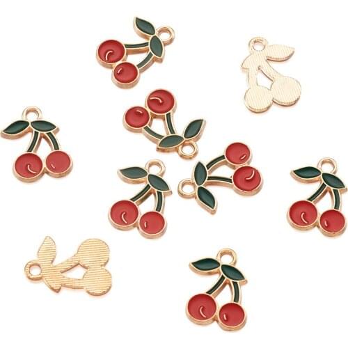 100pcs 18x13mm Alloy Enamel Cherry Charms Pendants for Jewelry Making Earrings Bracelet Necklace Charms Handmade Accessories