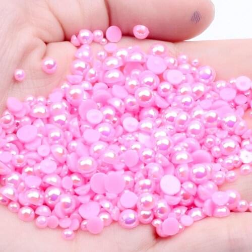 2 3 4 5mm and Mix Size 500/1000Pcs/lot Light Rose AB Half Round ABS Pearl Beads AB Colors Flatback Beads For Nail Art Wedding