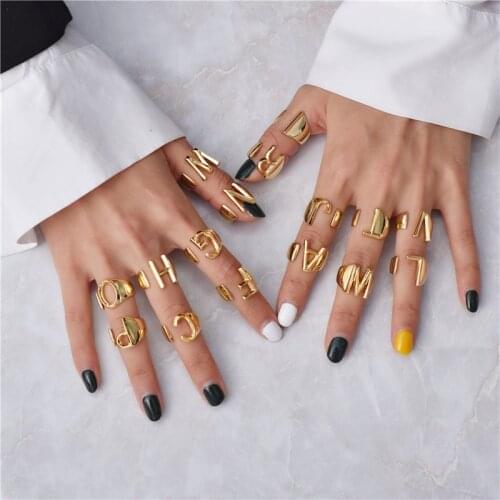 Hollow Stackable A-Z Initials Rings Gold Adjustable Letters Chunky Rings Meaningful Alphabet Jewelry For Women bague femme Gifts