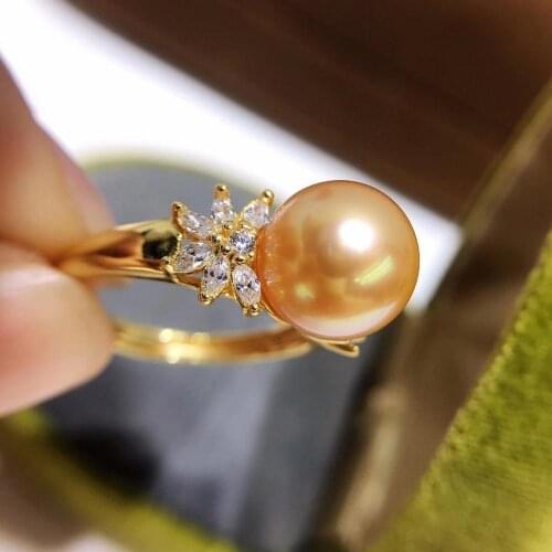 Real Natural 10-11mm Super Big Size Southsea Gold Pearl Ring with 925 Sterling Silver Metal, Nice Party Wedding Jewellery Gift