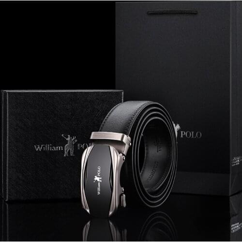 WilliamPolo men leather belts for men Brand young cowhide high-grade belts for men Automatic buckle Authentic 17123p