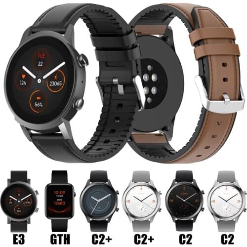 Genuine Leather Band For Ticwatch E3 GTH E 2 Wrist Strap For TicWatch C2 Plus (Onyx and Platinum) Replacement Silicone Bracelet