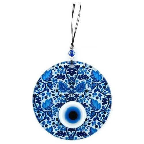 Handmade Blue Leaves Fusion Glass Evil Eye Bead 12cm