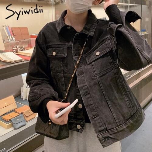Syiwidii Women Jean Jacket 2021 Autumn Winter New Oversized Korean Denim Coat Spring Fall Plus Size Black Yellow Jeans Jackets