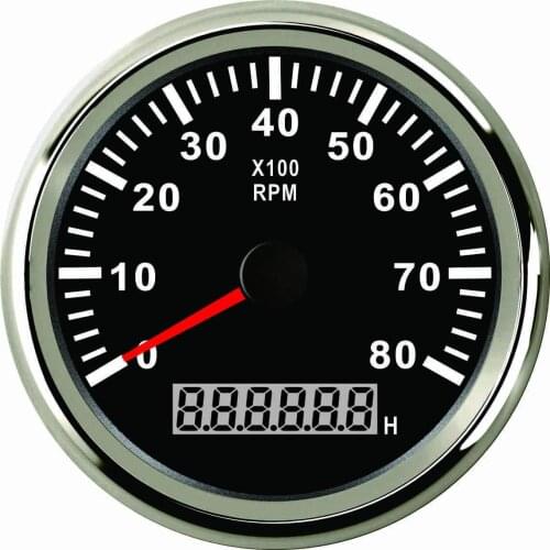 SAMDO Waterproof 85mm Marine Tachometer Car Truck Boat Tacho Gauge With Hour Meter 0-8000RPM 12V 24V