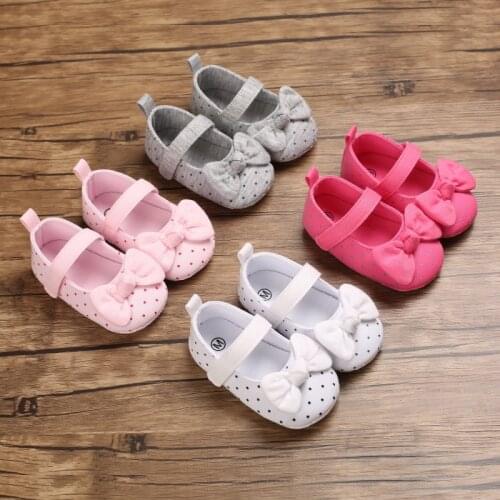 NEW Baby Shoes Newborn Boys Girls First Walkers Dot Bowknot Anti-Slip First Walkers Soft Sole Shoes Cute Toddler Princess Shoe