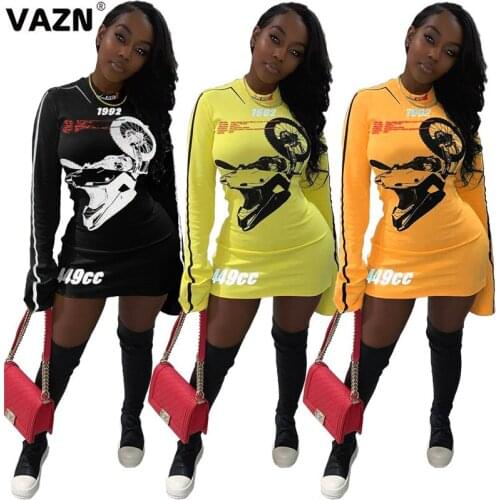 VAZN New 2021 Colorful Print Bandage Party Women Elegant Fashion Mini Dress Slim Dress Club Birthday Shinny Dress