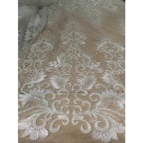 High Quality African Lace Fabric with beads ZH-298687 French Net Embroidery Tulle Lace Fabric For Nigerian Wedding Party Dress