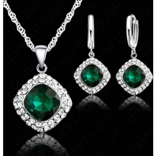 Top Quality Colorful Crystal Rhinestone Necklace Earring Jewelry 925 Sterling Silver Crystal Necklace Jewelry Set Cheap