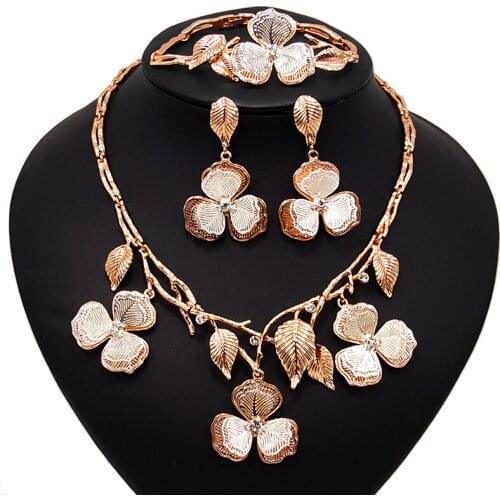 Yulaili New Dubai Jewelry Sets for Women Rose Gold Flower Shape Necklace Bracelet Earrings Ring Wedding Jewellery Free Shipping