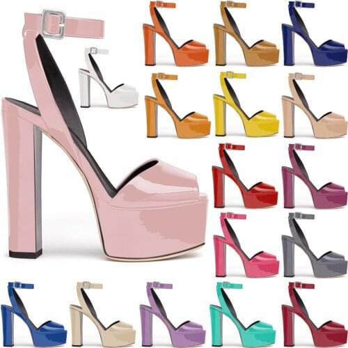 Women Chunky High Heels Ankle Strap Sandals Platform Sexy Open Toe Evening Party Dress Shoes Popular Summer Lady Sandals C-SL-2