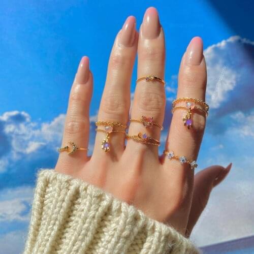 High quality Cute Lovely Animal charm with Pink Color Heart CZ Cubic Zirconia bear rings women girl for Adjusted finger jewelry