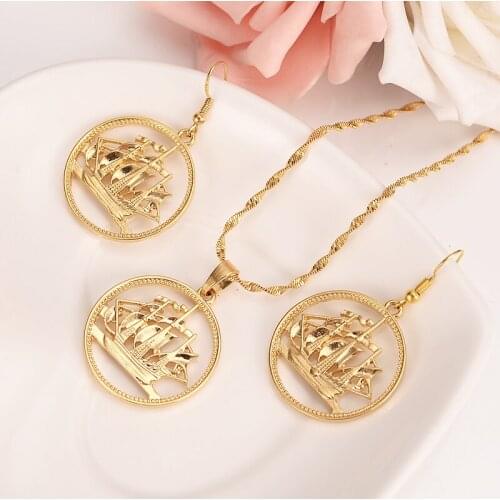 Gold Femme Body Jewelry earrings necklace Chain Sailboat wedding party Jewelry girls charm sea beach souvenir bridal gifts
