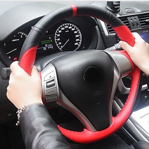 1pc for Nissan Rogue 2014-2021 x-trail Round steering wheel cover Hand sewing genuine leather