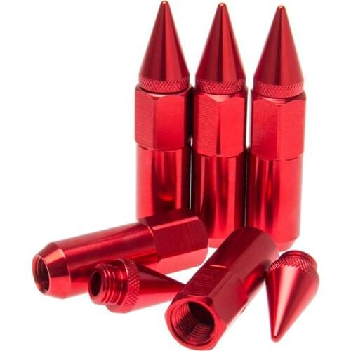 20PCS Red Spike Lug Nuts 12X1.5 Cap Extended Tuner Aluminum Racing Wheels Rims