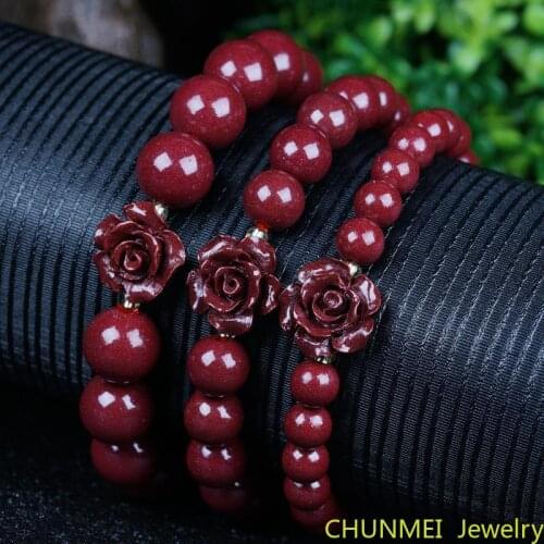 2021 Hand Made and Carved Natural Womens Bracelet Rose Floret Bracelet Cinnabar Baocinnabar Bracelet