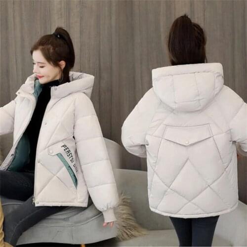 2020 New Winter Hooded Short Parka Mujer Thick Down Cotton Padded Jacket Women Print Letter Plus Size Casual Hoodies Coat Female