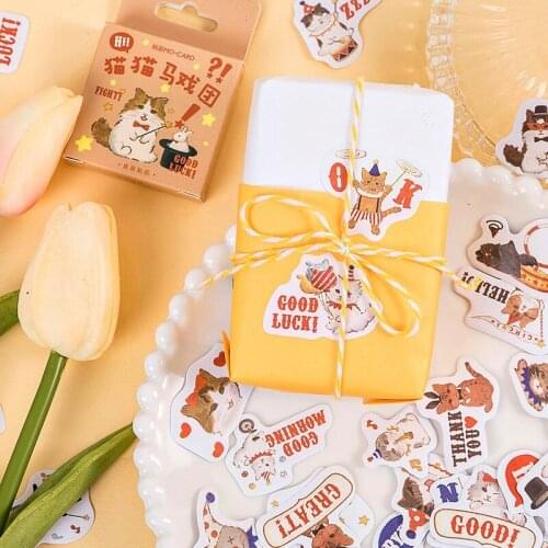 24Box Kawaii Cat Circus Box Sticker Adhesive Cartoon Animal Stationery Diary DIY Handbook For Fridge Water Bottle Guitar