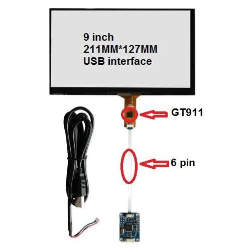 9 inch capacitive touch screen 211*127 IC: GT911 6 pin USB control card is applicable to Windows 7 8 10 free drive