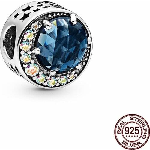 925 Sterling Silver Blue Star Flower Carving Night Sky Fit Original 3mm Bracelet& Bangle Making Fashion DIY Jewelry For Women