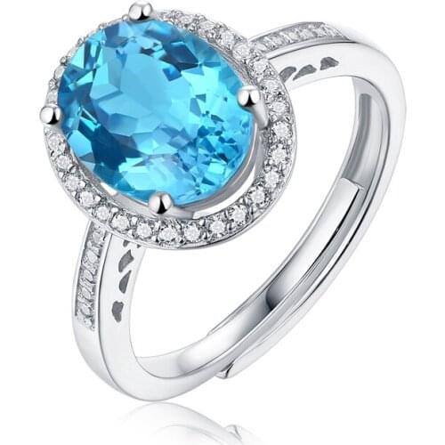 925 Sterling Silver Women Engagement Halo 8*10mm Blue Topaz Rings Simulated Diamond Wedding Band Silver Bridal Halo Ring Jewelry