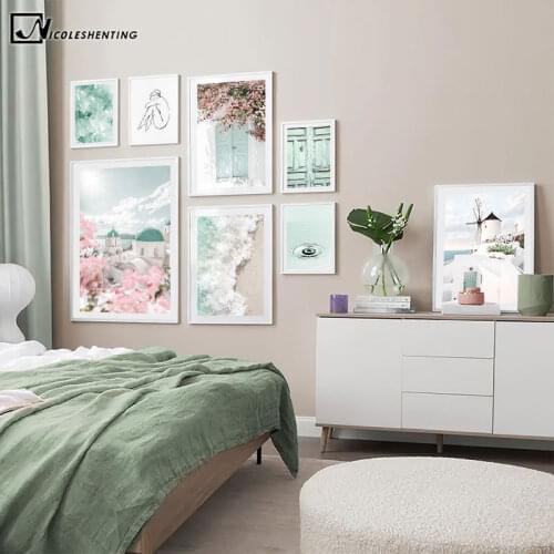 Aegean Greece Landmark Travel Landscape Poster Island Architecture Cityscape Painting Canvas Art Print Nordic Decor Wall Picture