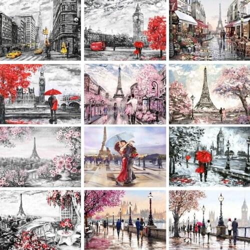 5D Diamond Painting Landscape Prosperous Street Market Full Square Round Diamond Embroidery Handmade Mosaic Decoration