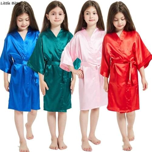 Kimono Satin Pajama Sets Children Robes Girls Satin Wedding Robe Bridesmaid Robes for 7 8 9 10 11 14Years Girls Robes